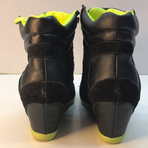 Sugar Black & Lime Green Wedge Sneakers Size 8.5 - Picture 4 of 8